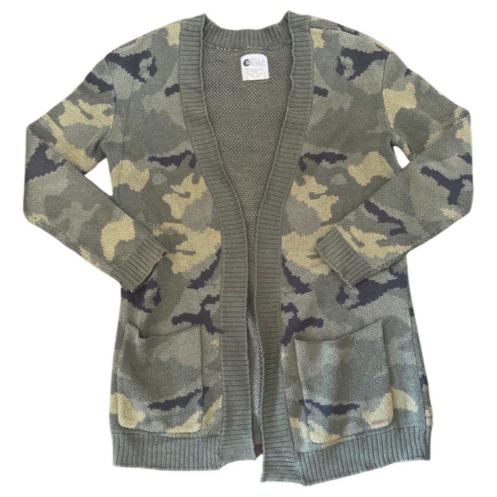 Green Camo Billabong Cardigan Sweater - Size M